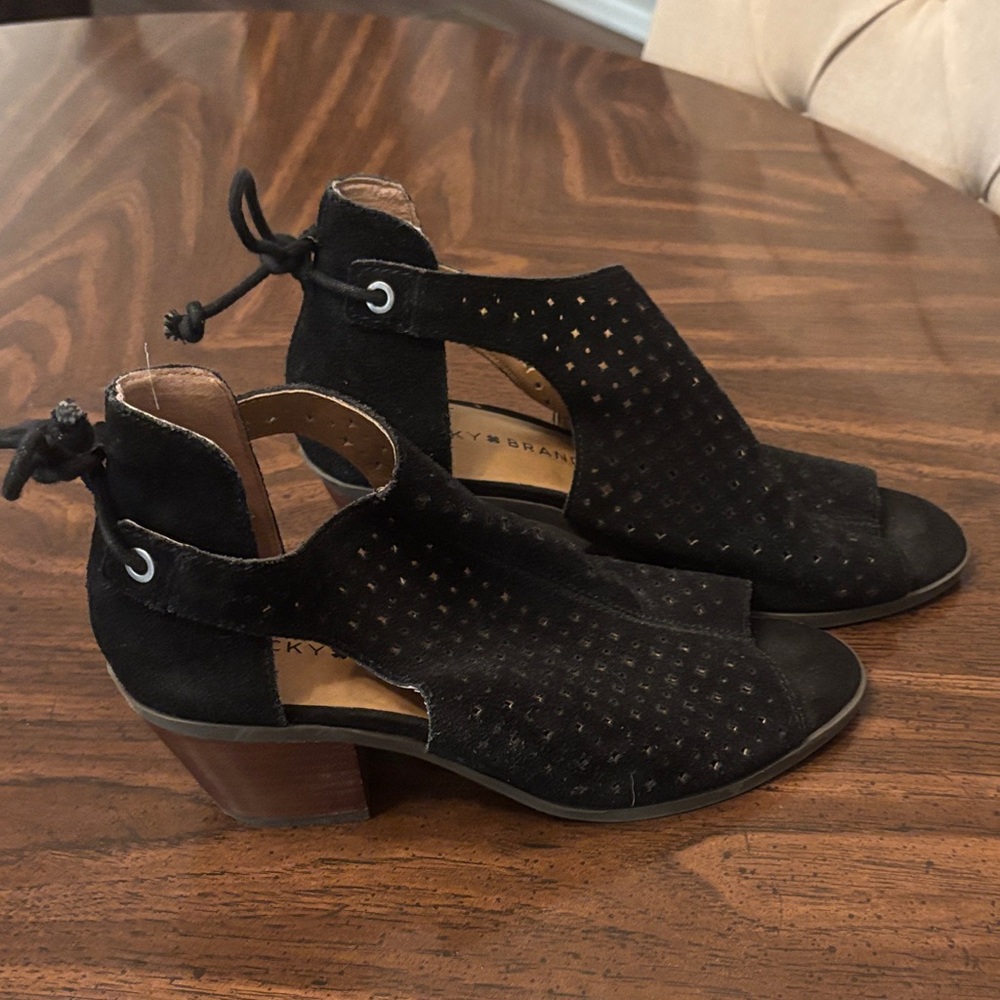 Lucky Brand Black Peep-Toe Mules
